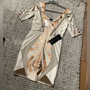 New Bebe mini body cone dress cream white and gold Medium